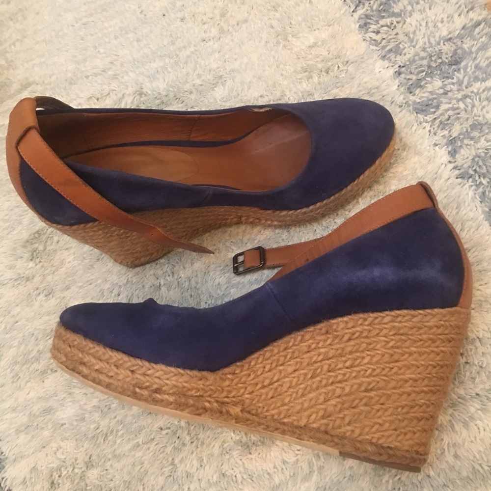 Blue suede wedges shoes